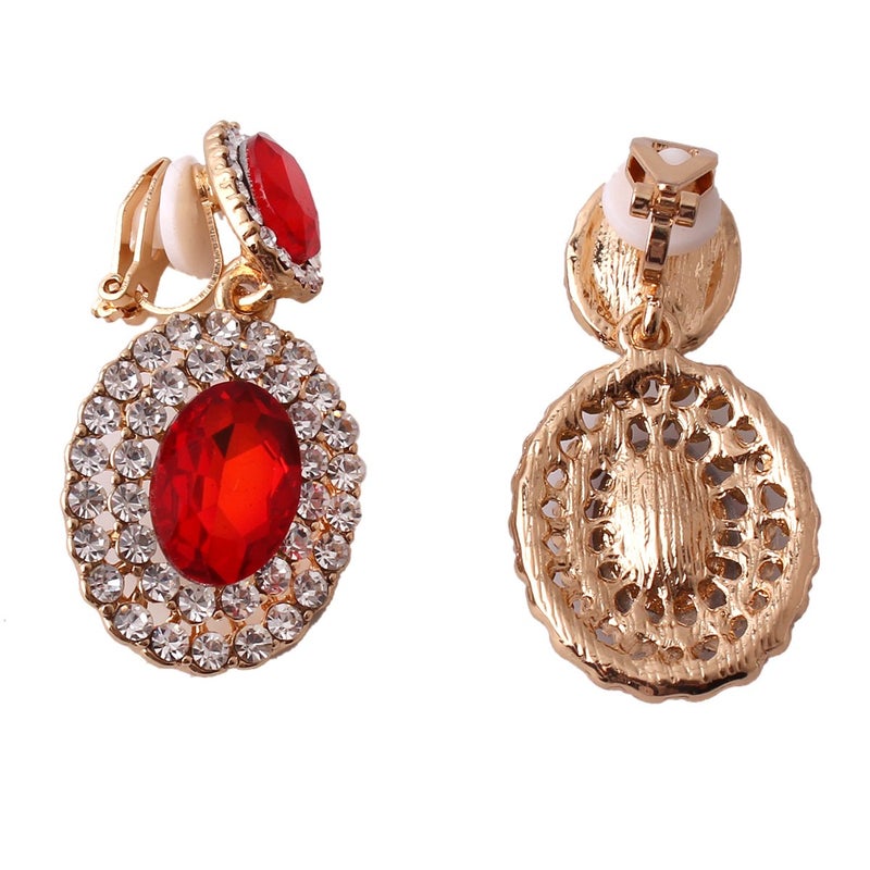 Grace Jun Big Rhinestone Crystal Clip on Earrings Without Piercing for Women Cuff Earrings (Red ear clip) - Image 3