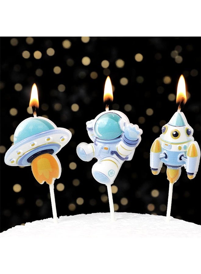 Space 3 Pcs Spaceman Birthday Candles, Space Rocket Spacecraft Candles, Astronaut Theme Candles for Birthday Party Baby Shower - Image 4
