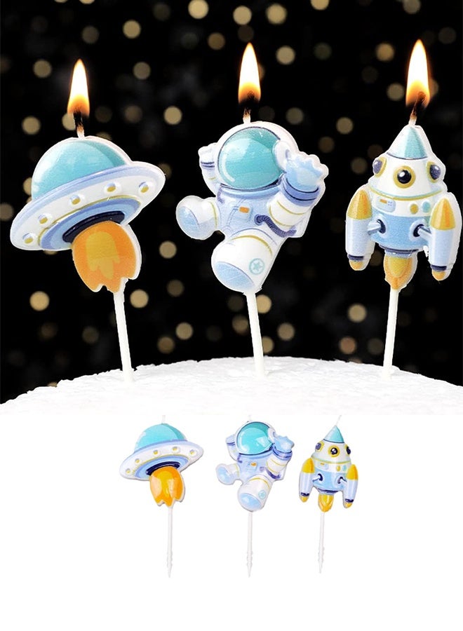 Space 3 Pcs Spaceman Birthday Candles, Space Rocket Spacecraft Candles, Astronaut Theme Candles for Birthday Party Baby Shower - Image 1