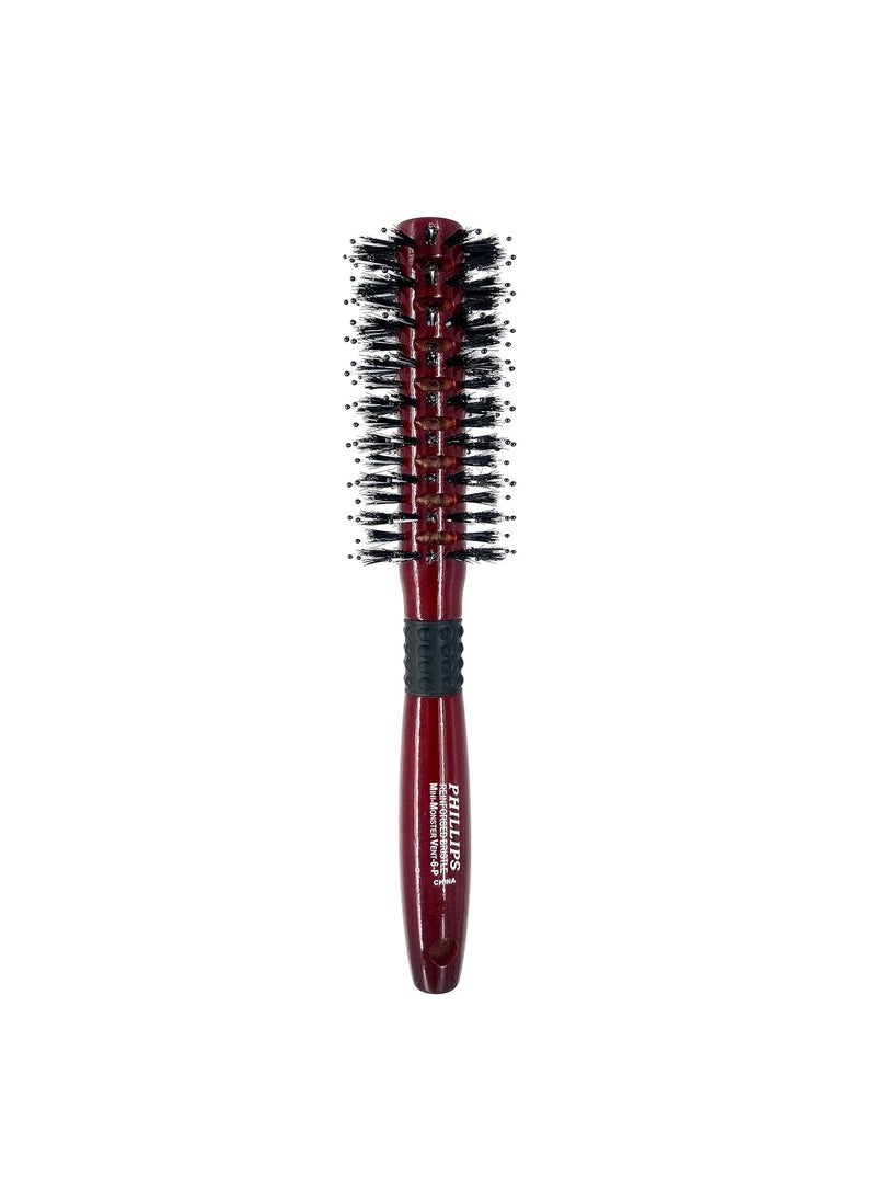 Phillips Brush - Phillips Brush Mini Monster Vent 6 PolyTipped Professional Hair Brush 2 Diameter Barrel  Vented Blowout Hairbrush with Nylon Reinforced Boar Hair Bristles Beech Wood Handle with Rubber Grip - Image 1