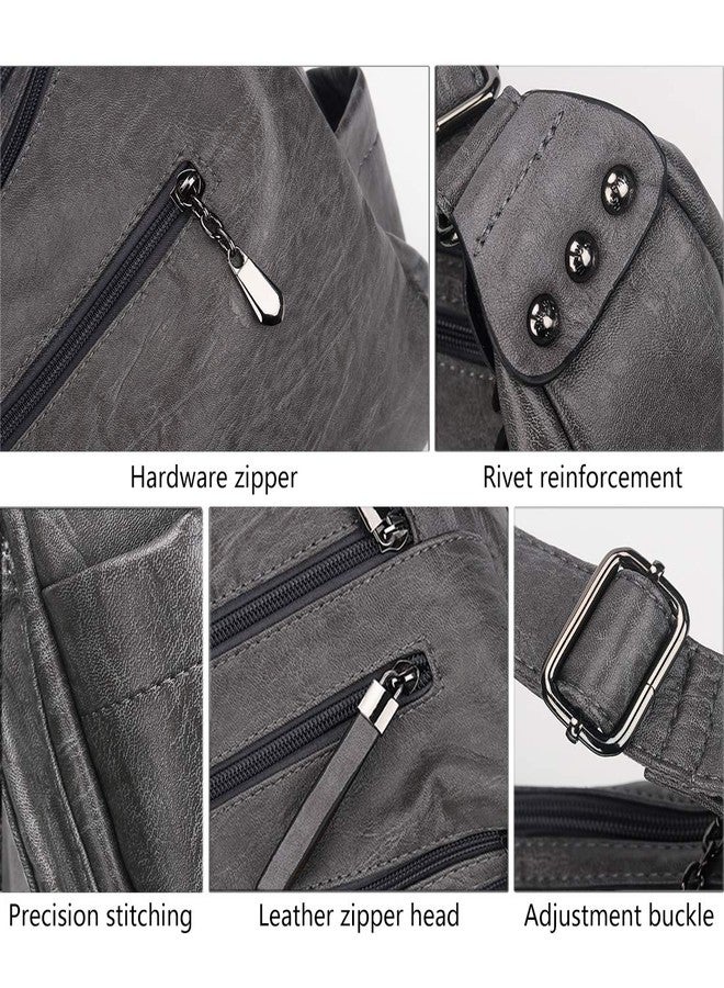 Artwell Fashion Crossbody Bag For Women Shoulder Bag Soft PU Leather Handbags Purses Multi Pocket Hobo Tote Bag (Grey) - Image 3