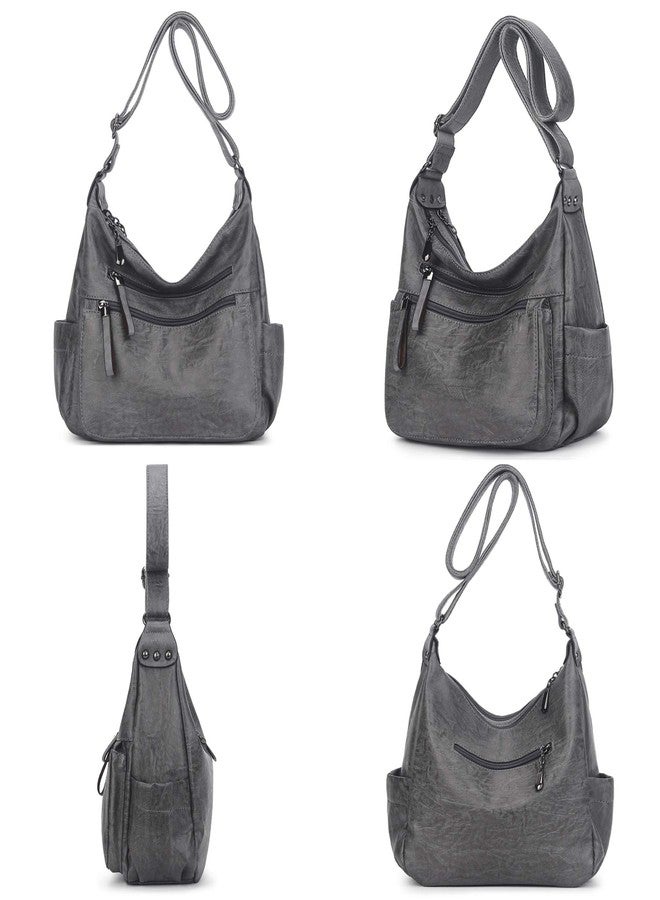 Artwell Fashion Crossbody Bag For Women Shoulder Bag Soft PU Leather Handbags Purses Multi Pocket Hobo Tote Bag (Grey) - Image 2
