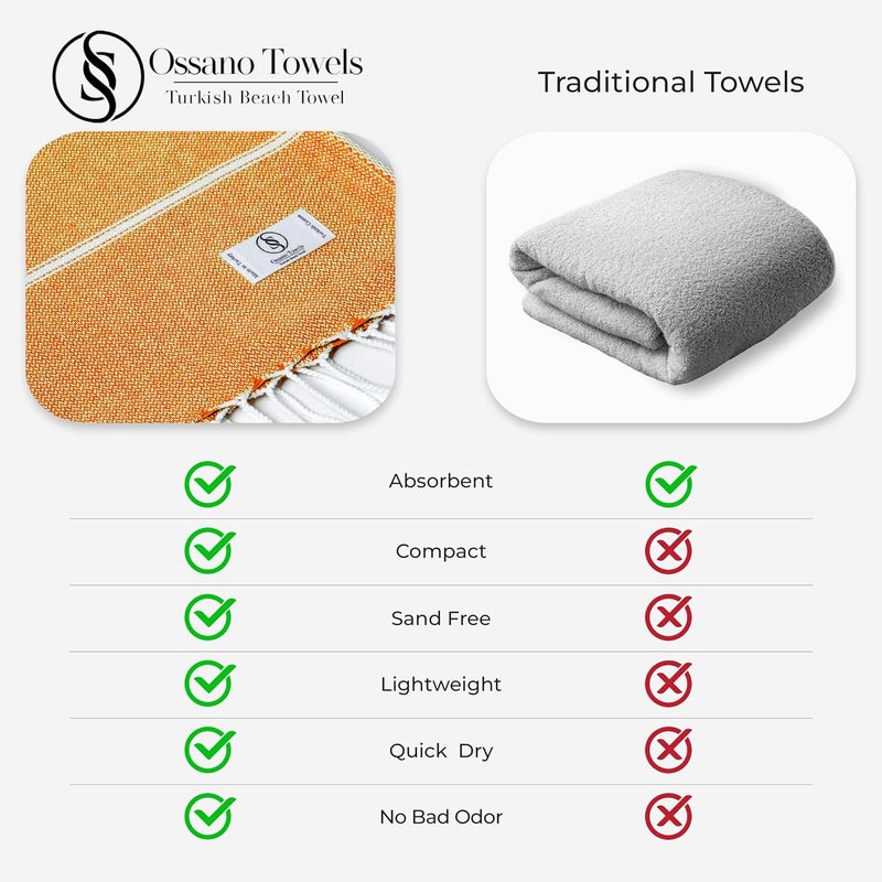 Ossano Turkish Beach Towel Striped & Smart Blend Oversized (39" x 71") - Quick Dry, Versatile and Functional as Picnic and Beach Blanket, Yoga, Pool, Travel and Gym Towels - Orange - Image 4