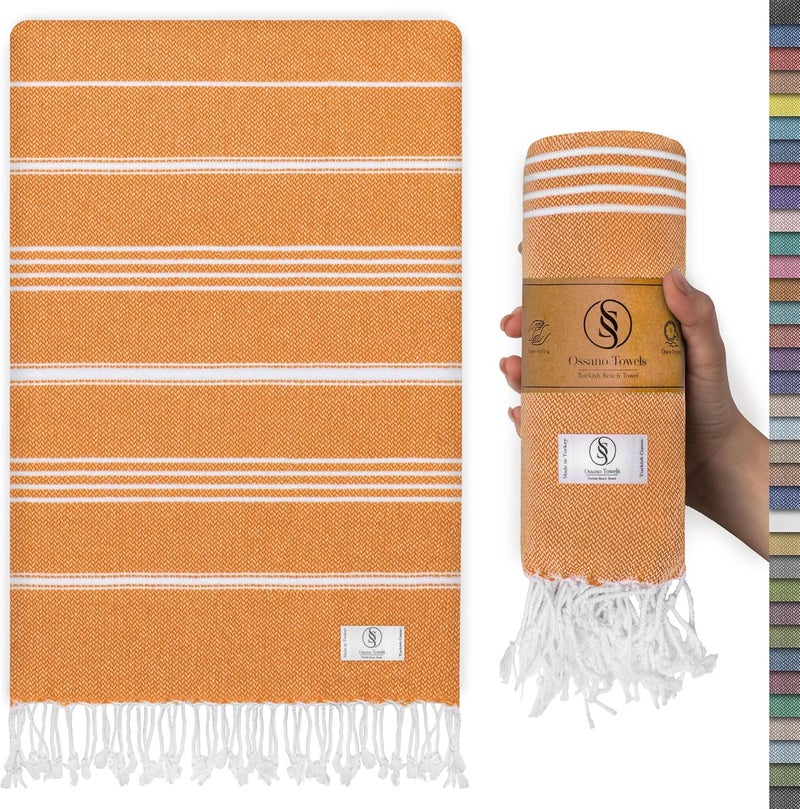 Ossano Turkish Beach Towel Striped & Smart Blend Oversized (39" x 71") - Quick Dry, Versatile and Functional as Picnic and Beach Blanket, Yoga, Pool, Travel and Gym Towels - Orange - Image 1