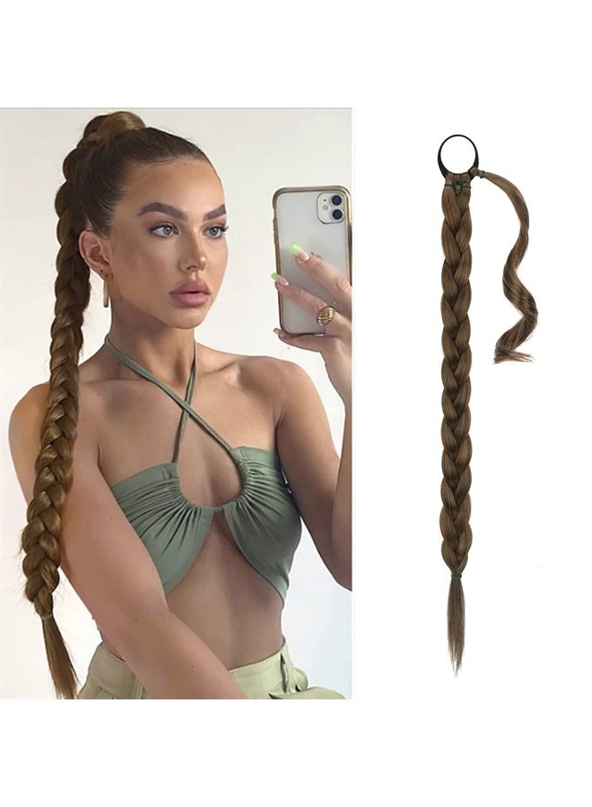 BARSDAR 30 Inch Long Braided Ponytail Extension with Hair Tie Straight Wrap Around Hair Extensions Pony Tail DIY Natural Soft Synthetic Hair Piece for Women Girls-Medium Brown mix Auburn - Image 1