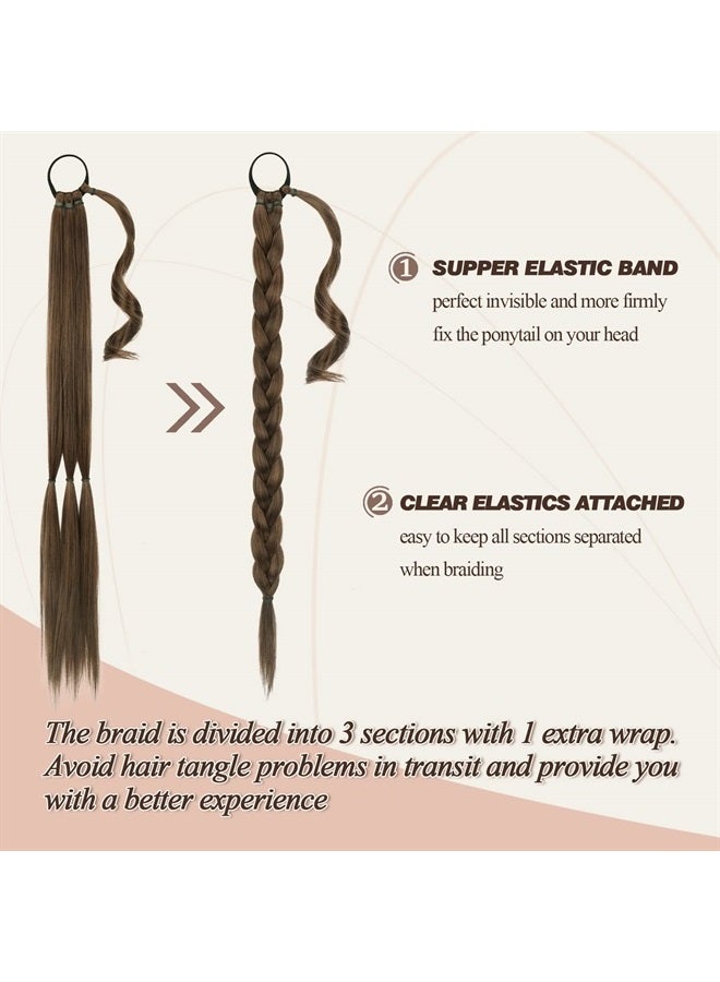 BARSDAR 30 Inch Long Braided Ponytail Extension with Hair Tie Straight Wrap Around Hair Extensions Pony Tail DIY Natural Soft Synthetic Hair Piece for Women Girls-Medium Brown mix Auburn - Image 2
