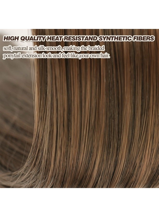 BARSDAR 30 Inch Long Braided Ponytail Extension with Hair Tie Straight Wrap Around Hair Extensions Pony Tail DIY Natural Soft Synthetic Hair Piece for Women Girls-Medium Brown mix Auburn - Image 3