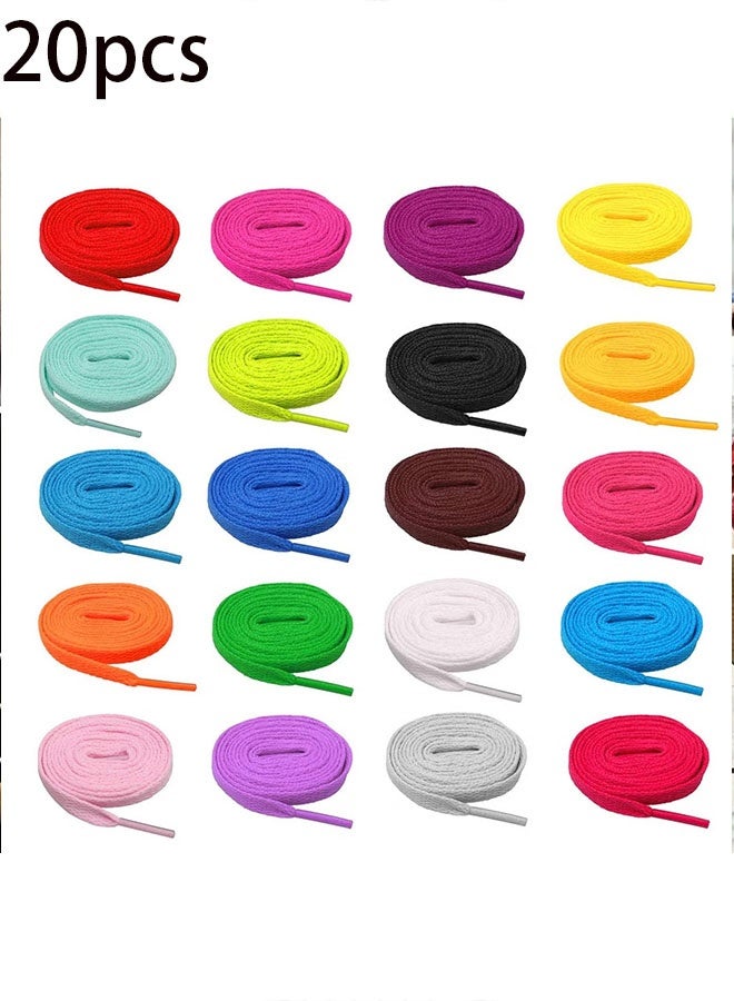 إيليلي 20 زوجًا من أربطة الأحذية المسطحة الملونة، 120 سم / 47.24 بوصة، أربطة أحذية متينة مسطحة، أربطة أحذية ملونة للأحذية الرياضية والأحذية الرياضية - Image 1
