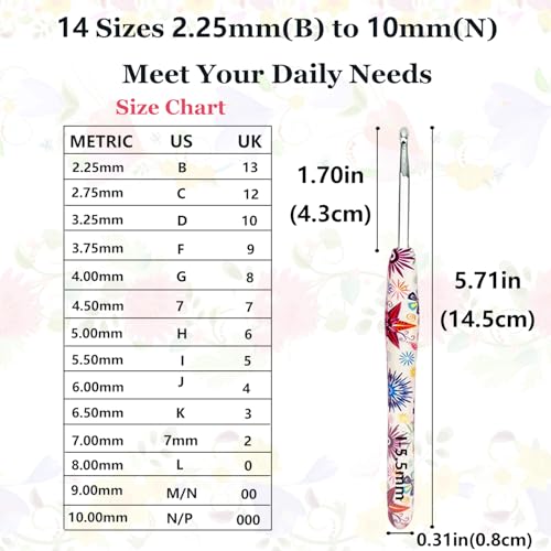 Hobekoee 14 Sizes Crochet Hooks Set,2.25mm(B)-10mm(N) Ergonomic Handle Crochet Hook for Arthritic Hands,Long Crochet Needles Set with Case for Beginners and Enthusiasts - Image 2