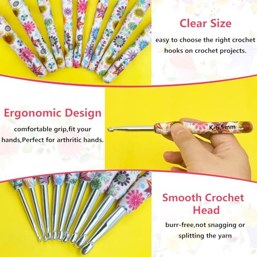 Hobekoee 14 Sizes Crochet Hooks Set,2.25mm(B)-10mm(N) Ergonomic Handle Crochet Hook for Arthritic Hands,Long Crochet Needles Set with Case for Beginners and Enthusiasts - Image 3