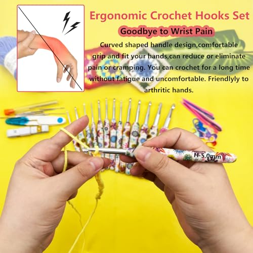 Hobekoee 14 Sizes Crochet Hooks Set,2.25mm(B)-10mm(N) Ergonomic Handle Crochet Hook for Arthritic Hands,Long Crochet Needles Set with Case for Beginners and Enthusiasts - Image 4
