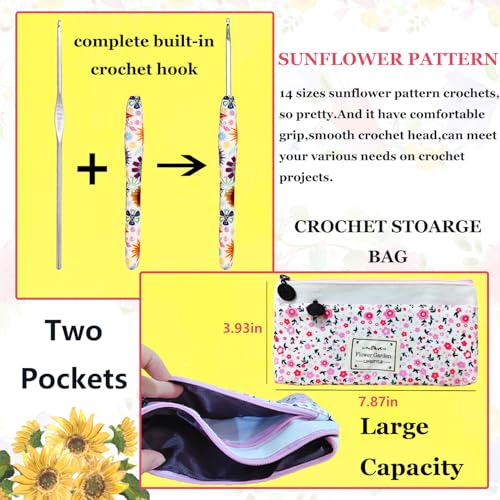 Hobekoee 14 Sizes Crochet Hooks Set,2.25mm(B)-10mm(N) Ergonomic Handle Crochet Hook for Arthritic Hands,Long Crochet Needles Set with Case for Beginners and Enthusiasts - Image 5