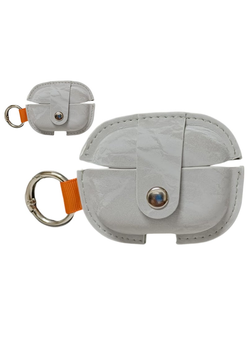 Leather Protective Case Skin Cover with Keychain and Lock for  Airpods Pro 2 Case Fashion Grey - Image 3