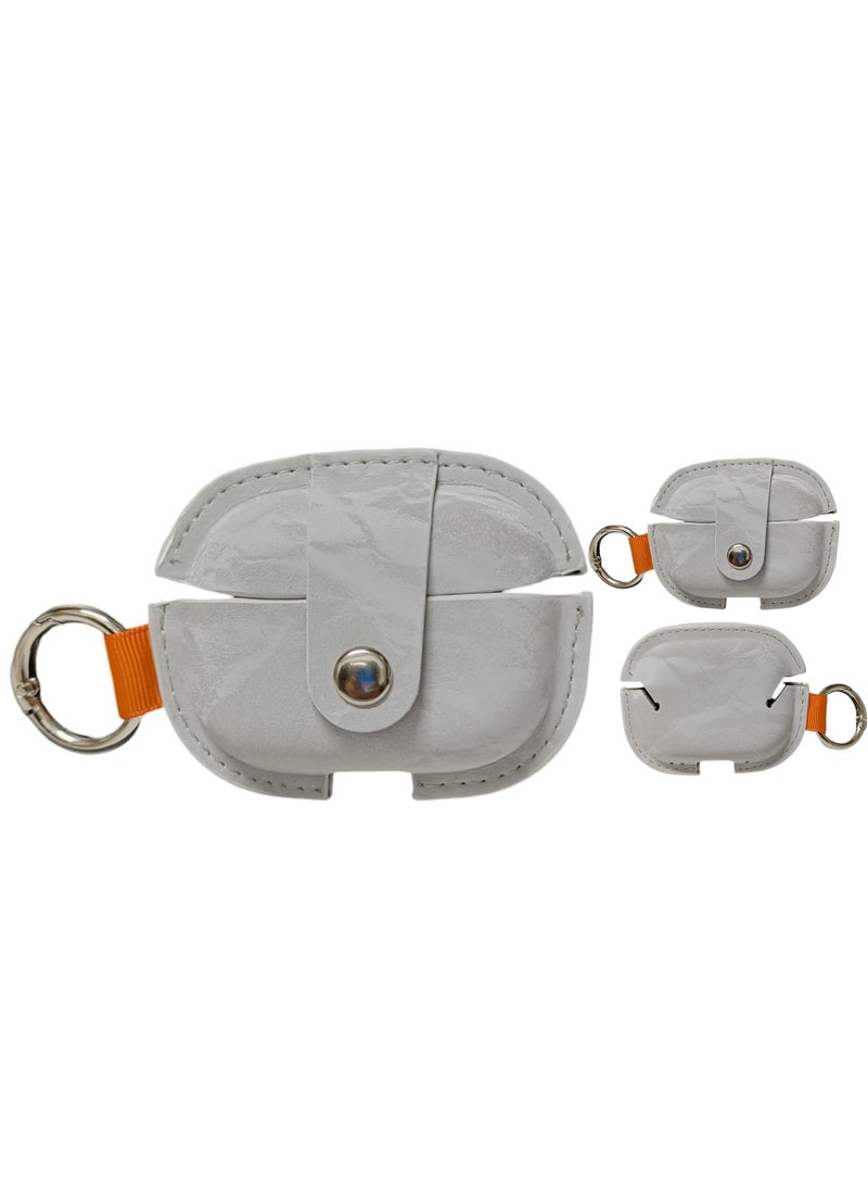 Leather Protective Case Skin Cover with Keychain and Lock for  Airpods Pro 2 Case Fashion Grey - Image 2