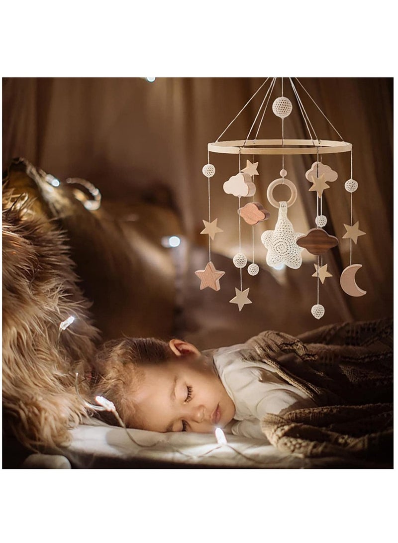 موبايل سرير الطفل، لعبة معلقة خشبية مع كرات لباد، تصميم إسكندنافي محايد لغرفة المولود، لتنمية الحواس البصرية (لا يشمل الحامل) - Image 1