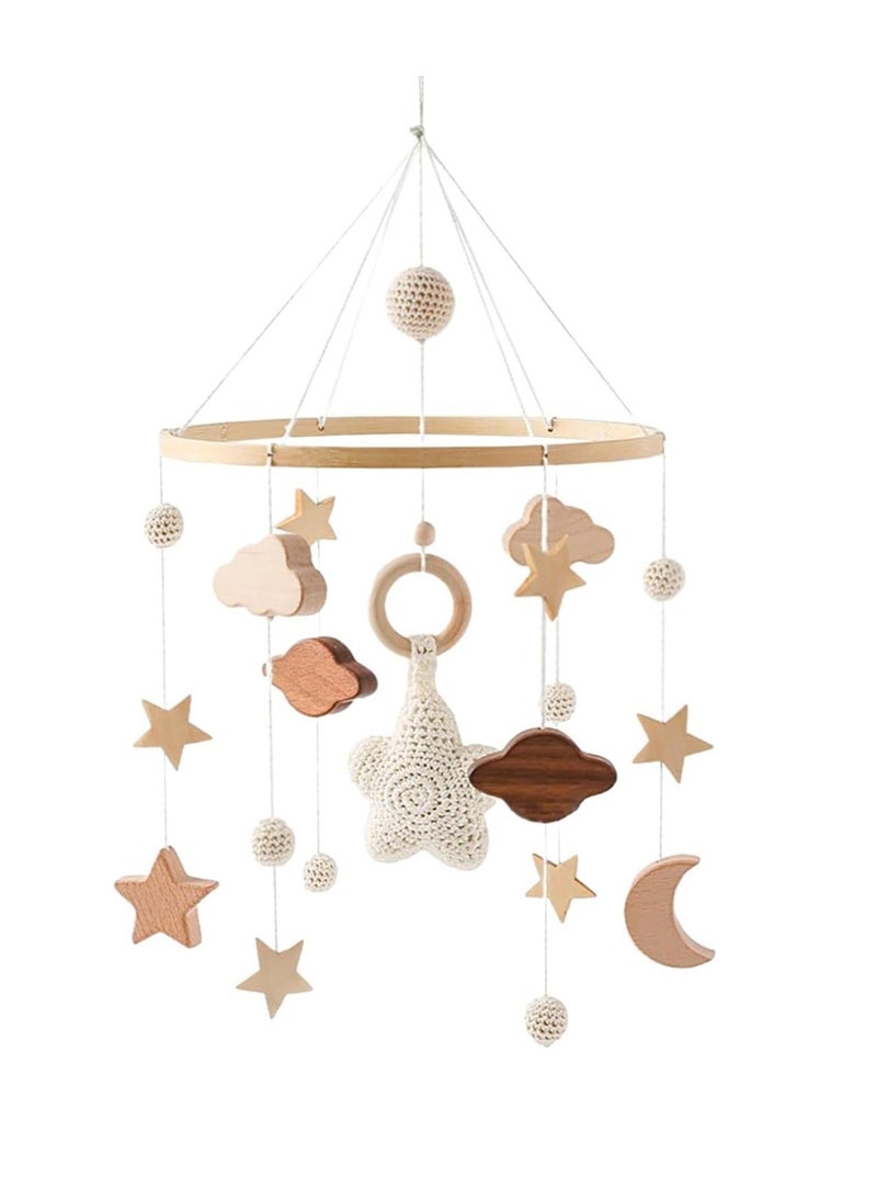موبايل سرير الطفل، لعبة معلقة خشبية مع كرات لباد، تصميم إسكندنافي محايد لغرفة المولود، لتنمية الحواس البصرية (لا يشمل الحامل) - Image 2