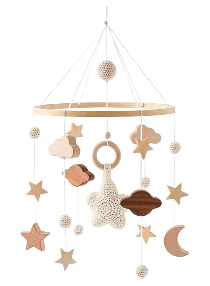 موبايل سرير الطفل، لعبة معلقة خشبية مع كرات لباد، تصميم إسكندنافي محايد لغرفة المولود، لتنمية الحواس البصرية (لا يشمل الحامل) - Image 1