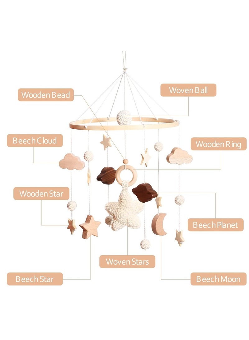 Baby Crib Mobile, Baby Soothing Toys, Cradle Hanging Toys, 360° Rotating, Wooden Baby Bed Hanging Toy with Felt Balls, Suitable for Newborn Children (Stand Not Included) - Image 2