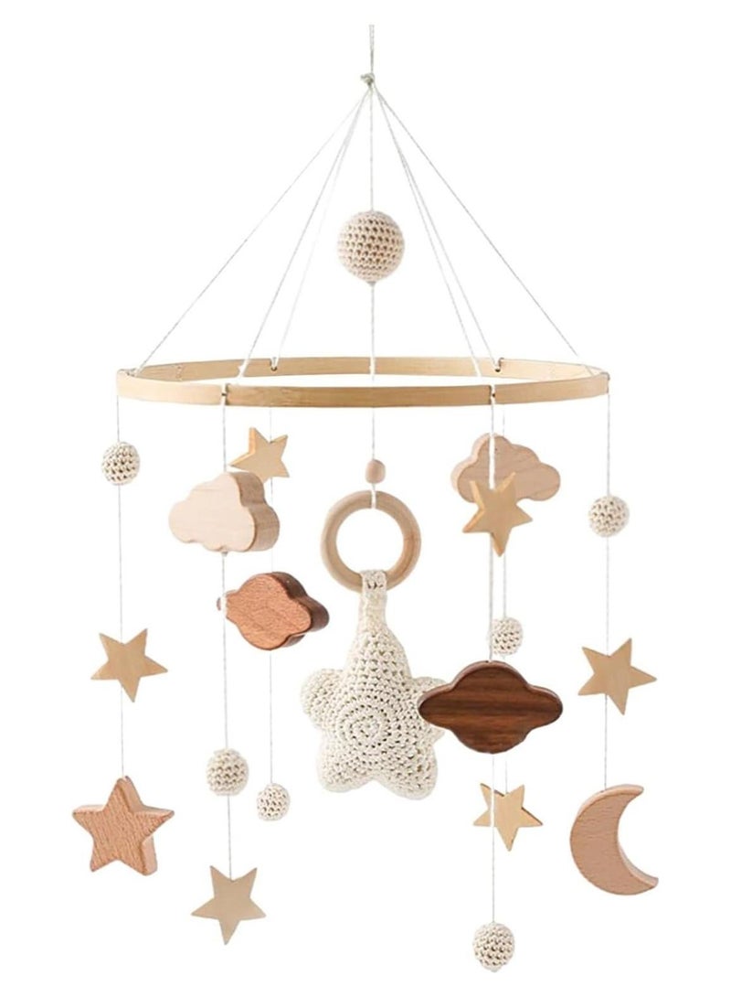Baby Crib Mobile, Baby Soothing Toys, Cradle Hanging Toys, 360° Rotating, Wooden Baby Bed Hanging Toy with Felt Balls, Suitable for Newborn Children (Stand Not Included) - Image 1