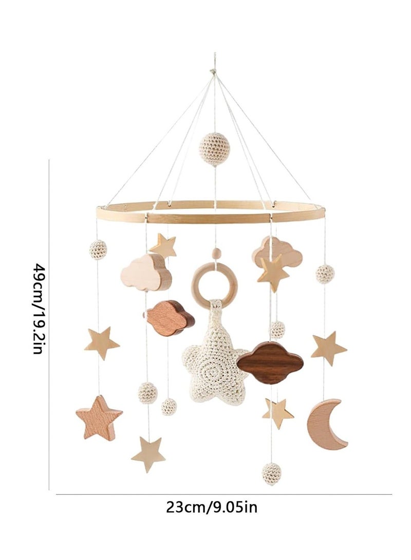 Baby Crib Mobile, Baby Soothing Toys, Cradle Hanging Toys, 360° Rotating, Wooden Baby Bed Hanging Toy with Felt Balls, Suitable for Newborn Children (Stand Not Included) - Image 3