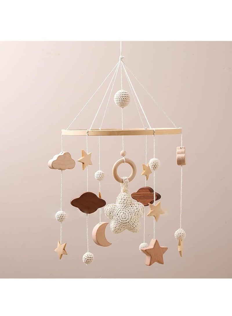 Baby Crib Mobile, Baby Soothing Toys, Cradle Hanging Toys, 360° Rotating, Wooden Baby Bed Hanging Toy with Felt Balls, Suitable for Newborn Children (Stand Not Included) - Image 5