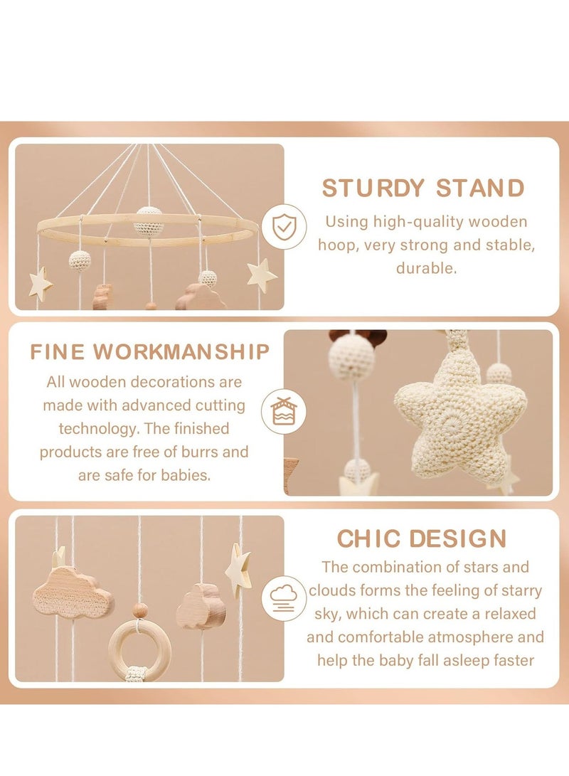 Baby Crib Mobile, Baby Soothing Toys, Cradle Hanging Toys, 360° Rotating, Wooden Baby Bed Hanging Toy with Felt Balls, Suitable for Newborn Children (Stand Not Included) - Image 4