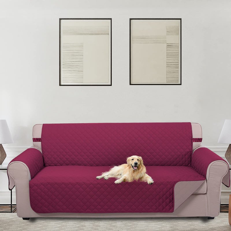 U-NICE HOME UNICE HOME Reversible Sofa Cover Couch Cover for Dogs with Elastic Straps Water Resistant Furniture Protector for Pets Couch Cover for 3 Cushion Couch Sofa BurgundyTan 