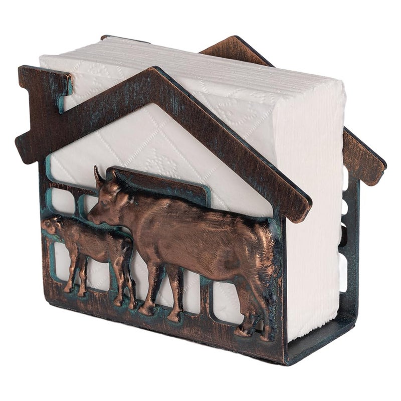 CLYB Metal Napkin Holder for Table, Heavy Dudty Rustic Farmhouse Cow & Calf Napkin Holder for Table Napkins, Vintage Metal Tissue Napkin Dispenser, Napkin Table Decor for Kitchen Coffee Shop Bar - Image 2