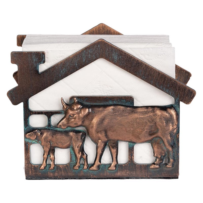 CLYB Metal Napkin Holder for Table, Heavy Dudty Rustic Farmhouse Cow & Calf Napkin Holder for Table Napkins, Vintage Metal Tissue Napkin Dispenser, Napkin Table Decor for Kitchen Coffee Shop Bar - Image 1
