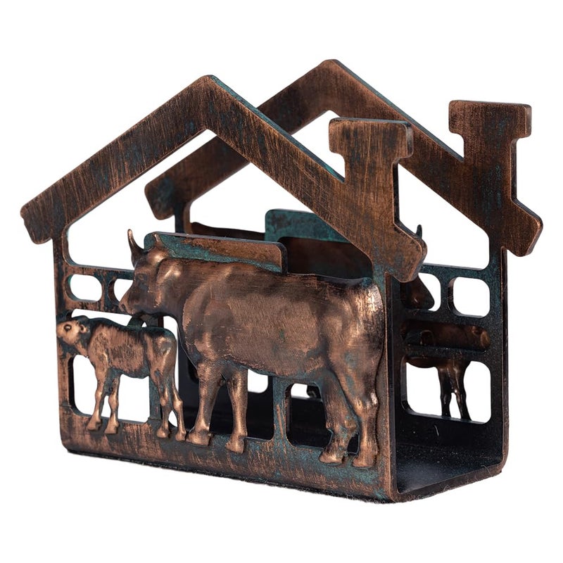 CLYB Metal Napkin Holder for Table, Heavy Dudty Rustic Farmhouse Cow & Calf Napkin Holder for Table Napkins, Vintage Metal Tissue Napkin Dispenser, Napkin Table Decor for Kitchen Coffee Shop Bar - Image 4