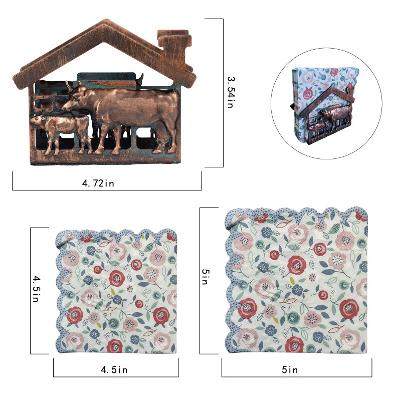 CLYB Metal Napkin Holder for Table, Heavy Dudty Rustic Farmhouse Cow & Calf Napkin Holder for Table Napkins, Vintage Metal Tissue Napkin Dispenser, Napkin Table Decor for Kitchen Coffee Shop Bar - Image 5