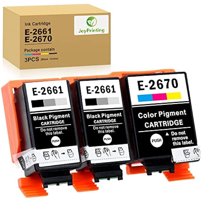 خراطيش حبر T266 T267 متوافقة مع إبسون T2661 T2670 لطابعة ووركفورس WF-100W WF110W WF 100W 110W (2 × أسود، 9 مل، 1 × لون، 11 مل) - Image 2