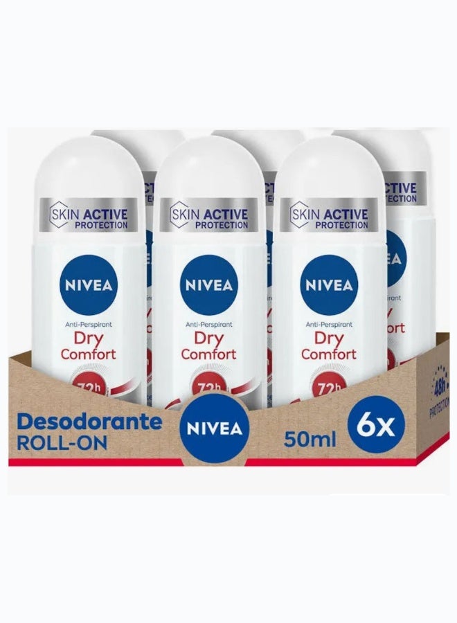 نيفيا عبوة من 6 دراي كومفورت مزيل عرق رول اون 50 مل حماية طويلة من التعرق وعناية لطيفة بالبشرة - Image 1