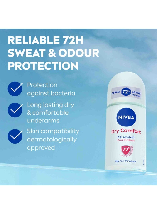 نيفيا عبوة من 6 دراي كومفورت مزيل عرق رول اون 50 مل حماية طويلة من التعرق وعناية لطيفة بالبشرة - Image 3