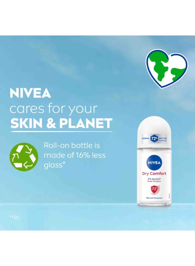 نيفيا عبوة من 6 دراي كومفورت مزيل عرق رول اون 50 مل حماية طويلة من التعرق وعناية لطيفة بالبشرة - Image 2