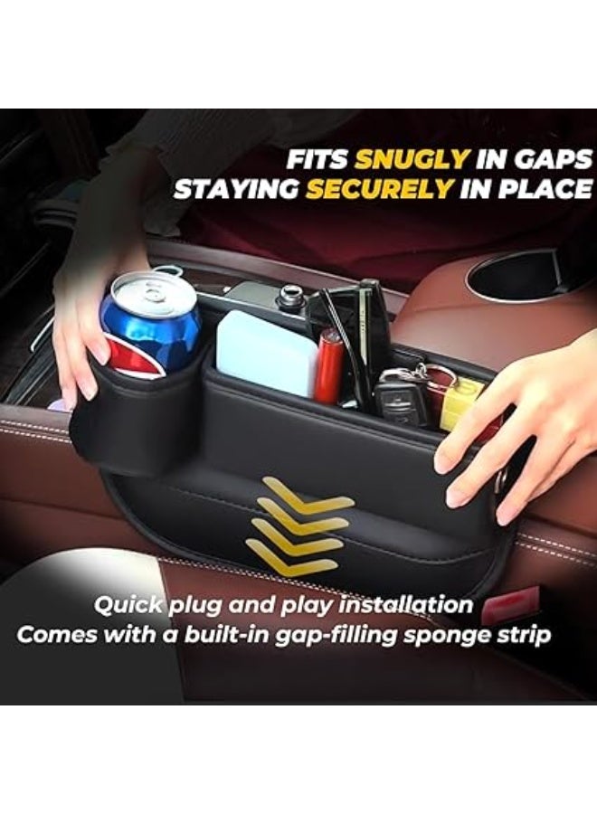 Car Seat Gap Filler, 2Pcs Leather Seat Gap Storage Box with Water Cup Holder, Universal Seat Gap Organizer for Cars, SUV and Trucks, Car Interior Accessories for Phones, Glasses, Keys, Cards - Image 5