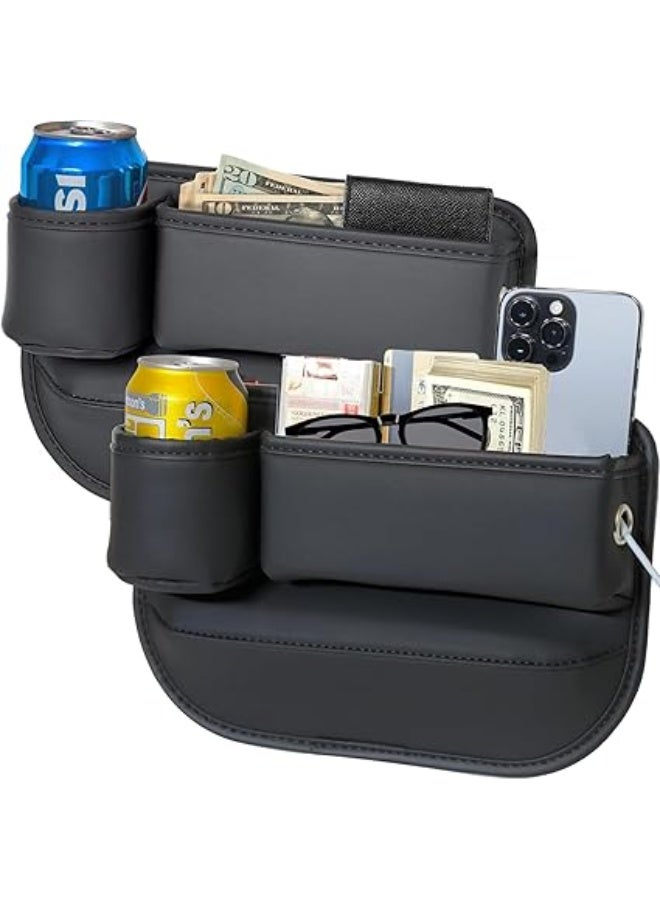 Car Seat Gap Filler, 2Pcs Leather Seat Gap Storage Box with Water Cup Holder, Universal Seat Gap Organizer for Cars, SUV and Trucks, Car Interior Accessories for Phones, Glasses, Keys, Cards - Image 1