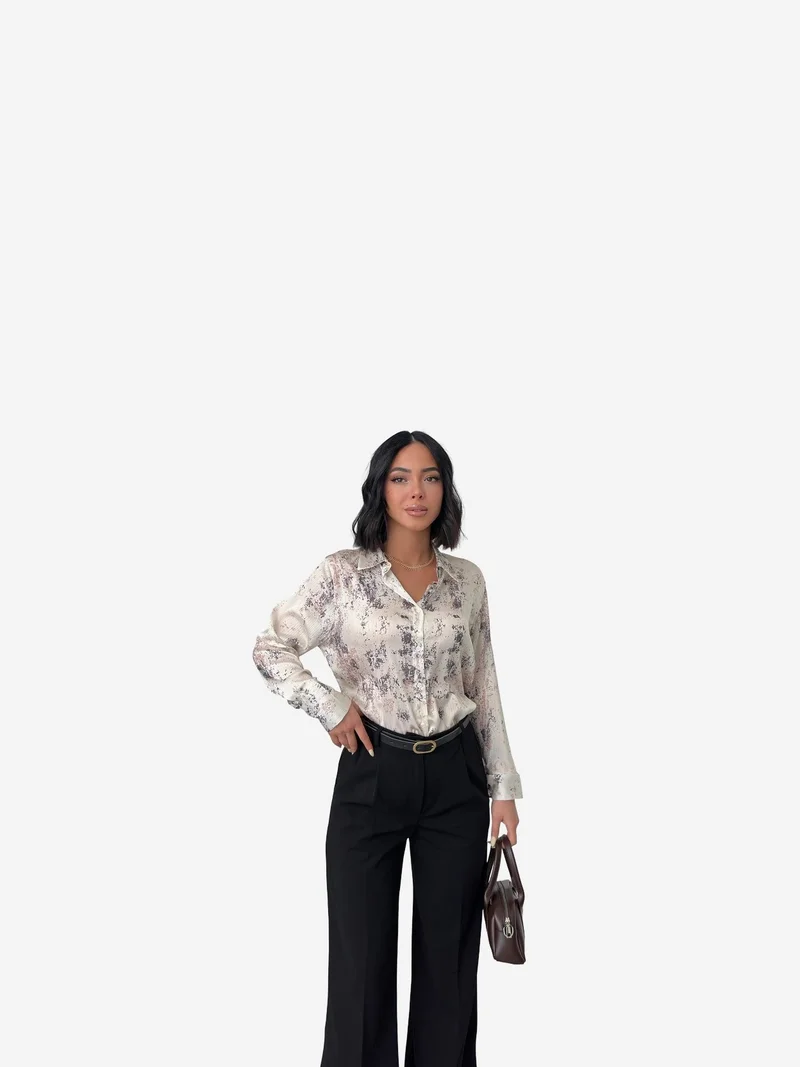 ماي فاشن MY FASHION Printed Crepe Buttoned Shirt