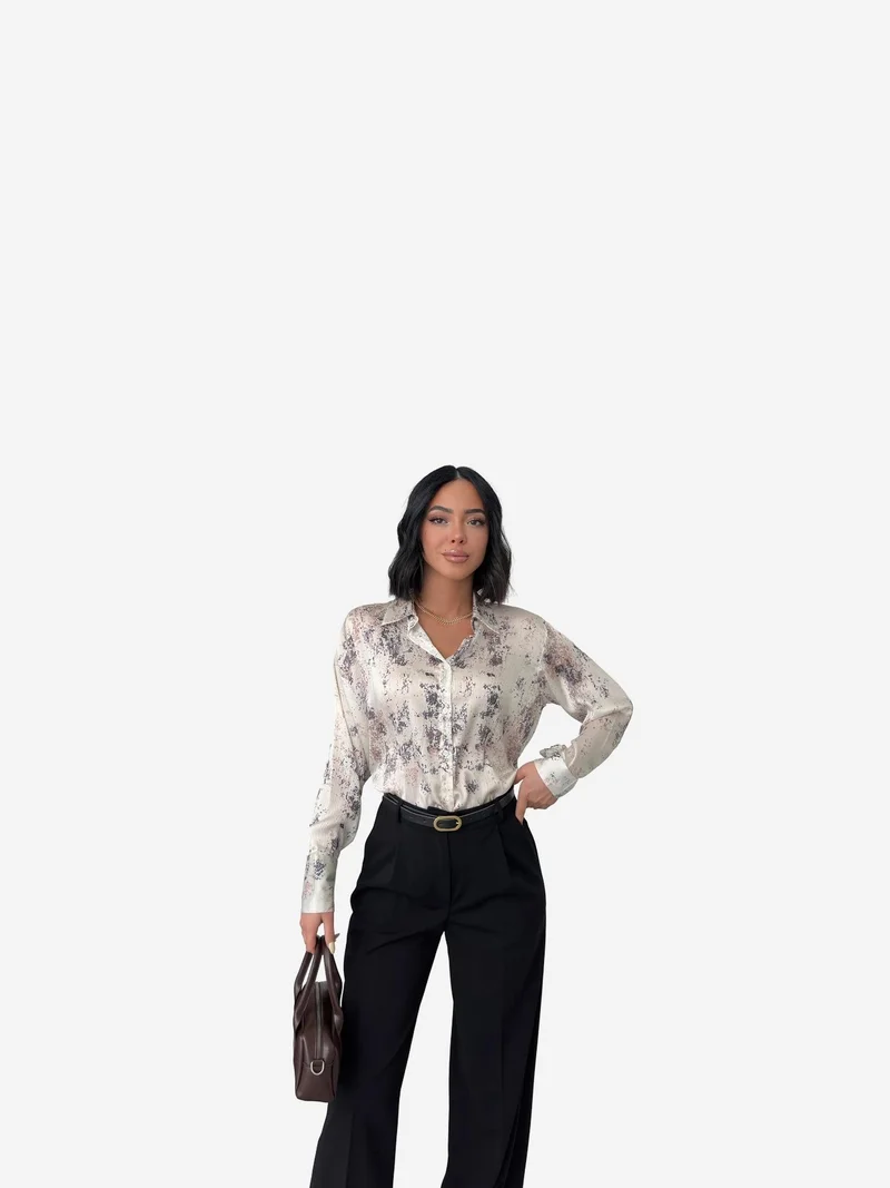 ماي فاشن MY FASHION Printed Crepe Buttoned Shirt