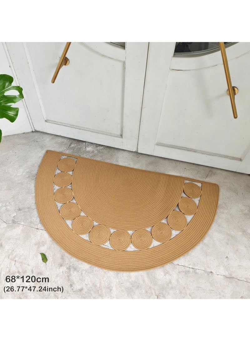 رَاحَة الرُّكْن دعاسة باب المنزل بنمط البوهو نصف الدائرية: مصنوعة يدويًا من الكتان الطبيعي، مضادة للانزلاق وقابلة للغسيل - مثالية للمدخل والمطبخ والحديقة - مقاسات ٨٠/٩٠/١٢٠ سم - Image 5