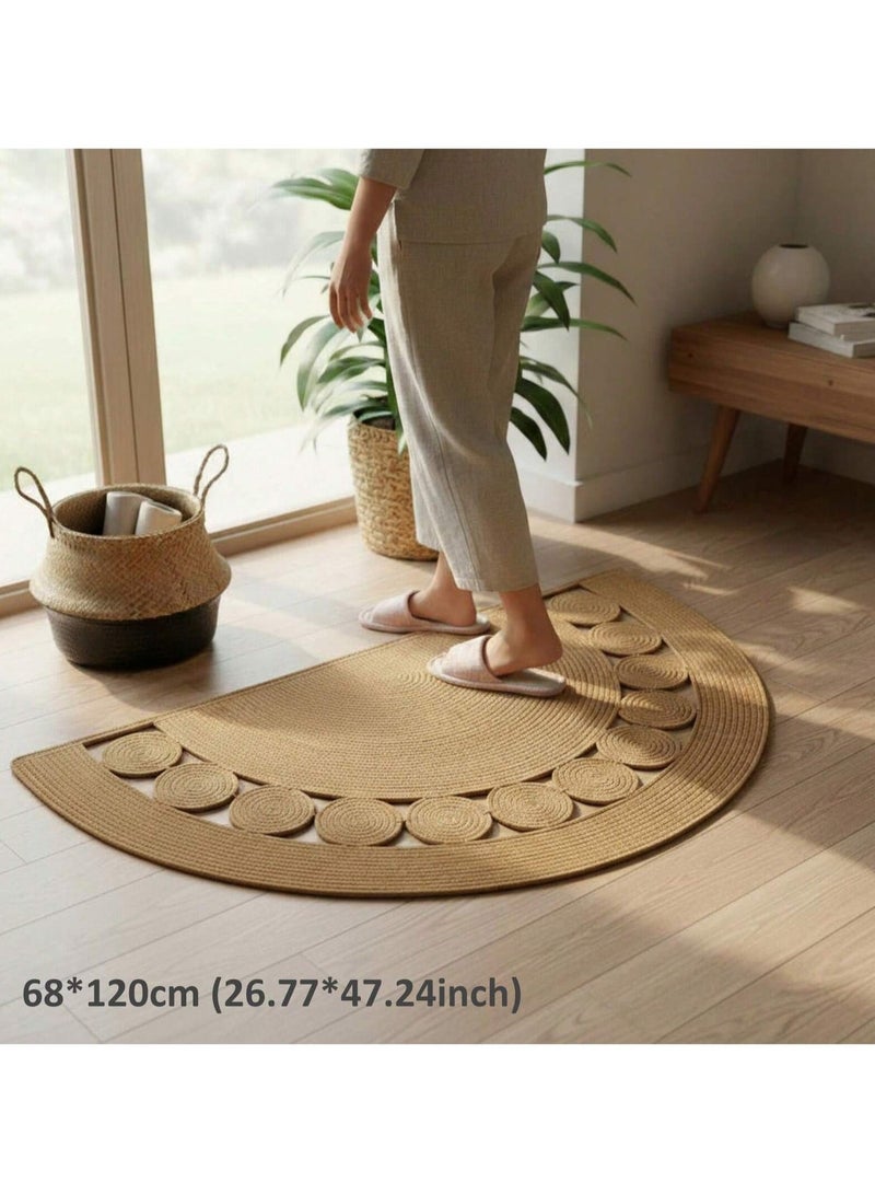 LAZY H CORNER Semi Circle Door Mat Indoor Outdoor, Bohemian Handwoven Linen Cotton Washable Non-Slip Entry Rugs, Machine Washable Fast Drying Runner for Bathroom & Porch, 80/90/120 cm- Nature - Image 4