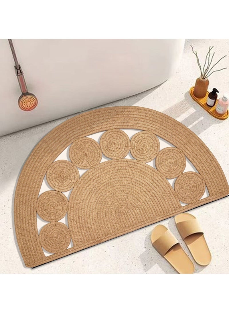 LAZY H CORNER Semi Circle Door Mat Indoor Outdoor, Bohemian Handwoven Linen Cotton Washable Non-Slip Entry Rugs, Machine Washable Fast Drying Runner for Bathroom & Porch, 80/90/120 cm- Nature - Image 3