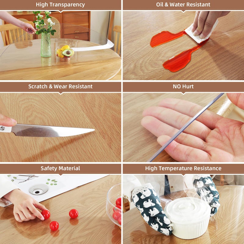 Warmstar Clear Table Protector 2mm Thick, Dia.48 Inch Round Table Cover Protector, Plastic Table Cover, Clear Desk Mat Desk Pad, Desk Protector Mat for Coffee Table, Writing Desk, Dining Room - Image 3