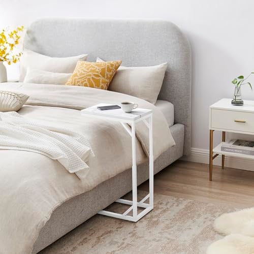 Joyofcife CShaped End Table Small Sofa Table with Metal Frame Adjustable Height Side Table for Couch Living Room Bedroom Bedside White Small - Image 3