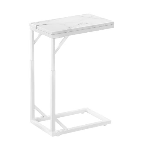 Joyofcife CShaped End Table Small Sofa Table with Metal Frame Adjustable Height Side Table for Couch Living Room Bedroom Bedside White Small - Image 1