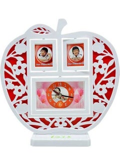 White Apple Decorative Photo Frame with Clock - 3 Photos Can Be Mounted