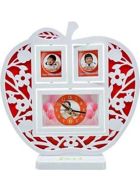 Nobbystar - White Apple Decorative Photo Frame with Clock - 3 Photos Can Be Mounted - Image 1