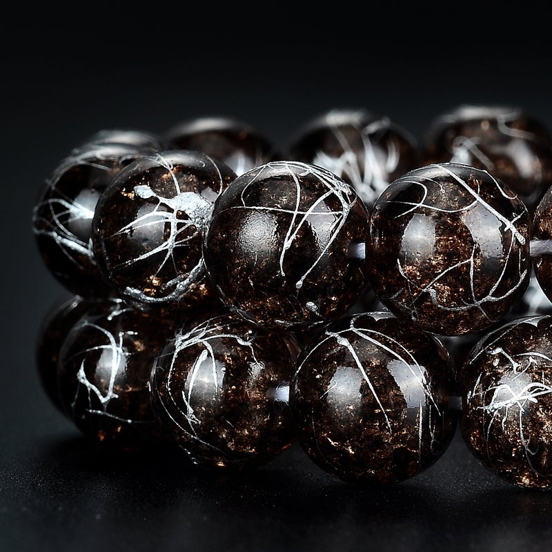 RUBYCA Round Crackle Druk Czech Crystal Pressed Glass Beads for Jewelry Making 8mm Strand (Brown) - Image 3