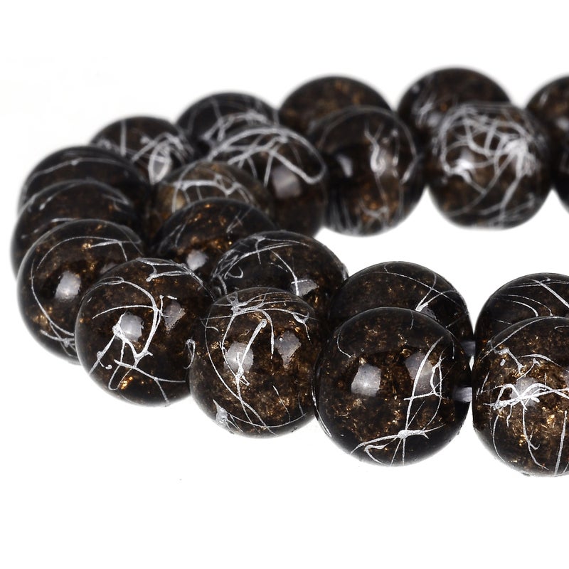 RUBYCA Round Crackle Druk Czech Crystal Pressed Glass Beads for Jewelry Making 8mm Strand (Brown) - Image 1