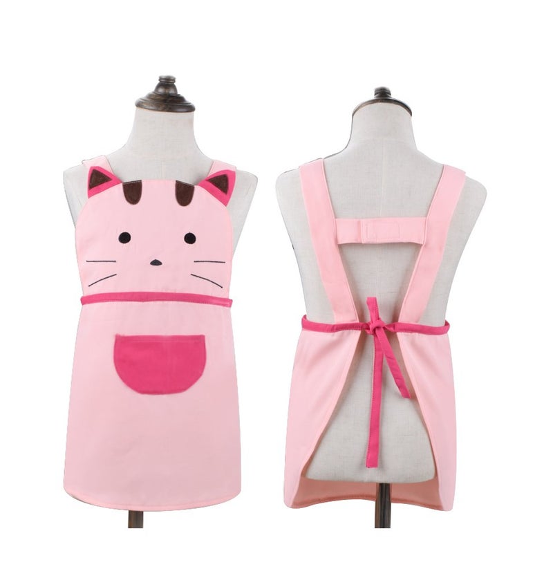 Love Potato Cute Girls Toddler Cartoom Cat Embroidered Cotton Kitchen Cooking Baking Apron for Kids 2-4 Years Old (Pink) - Image 5
